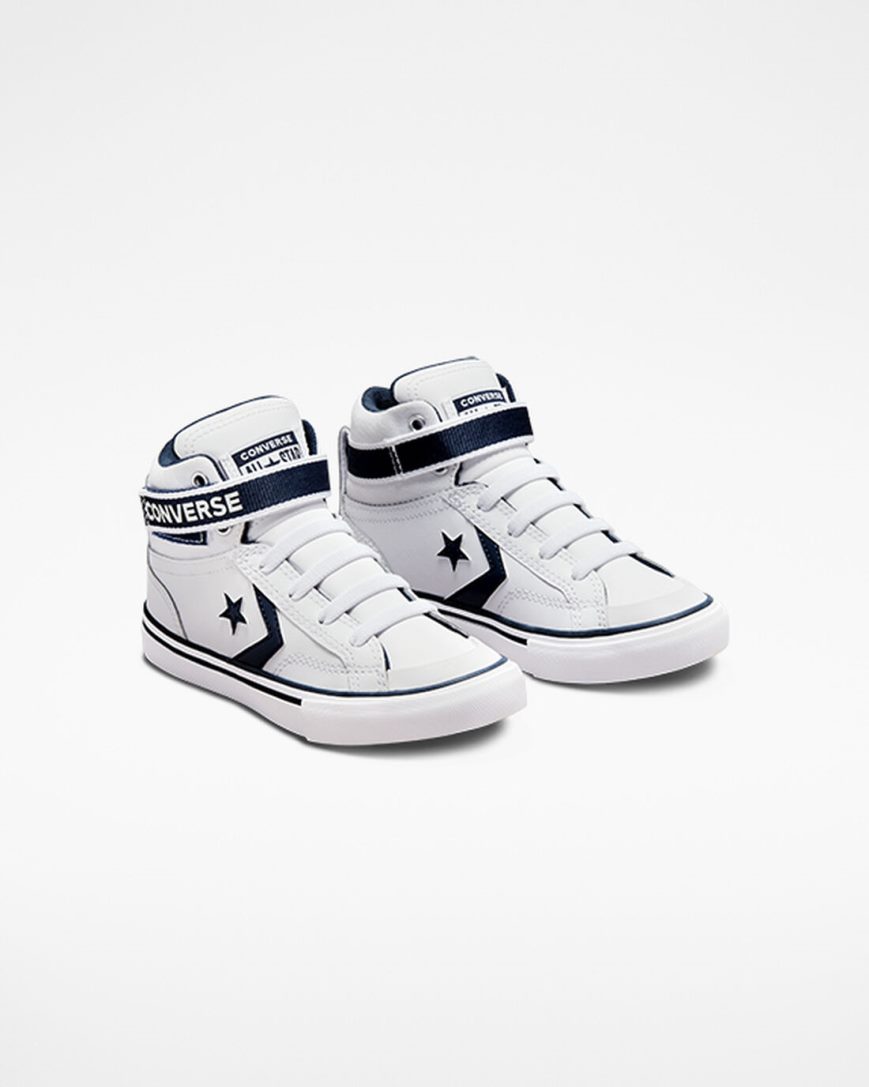 Tenis Converse Pro Blaze Alças Easy-On Varsity Club Cano Alto Menino Branco Azul Marinho Branco | PT B09P317